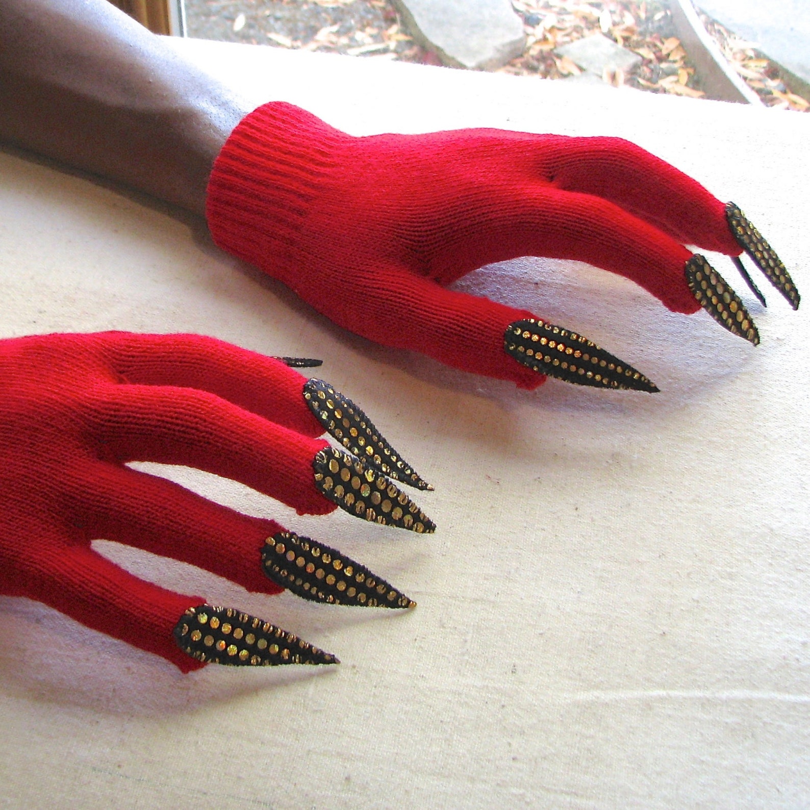 Gloves With Claws Red With Gold and Black for Halloween Etsy