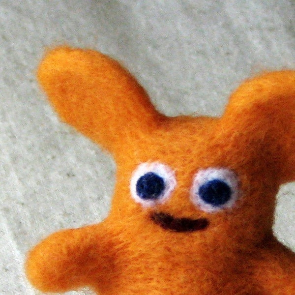 Mini beastie or monster, little creature, needle felted from wool, bright carrot orange, one of a kind