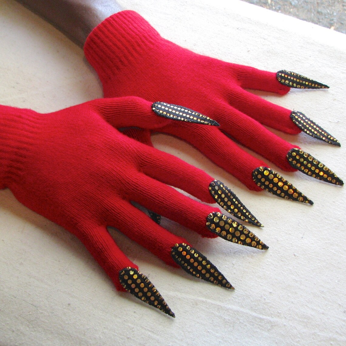 Gloves With Claws Red With Gold and Black for Halloween Etsy