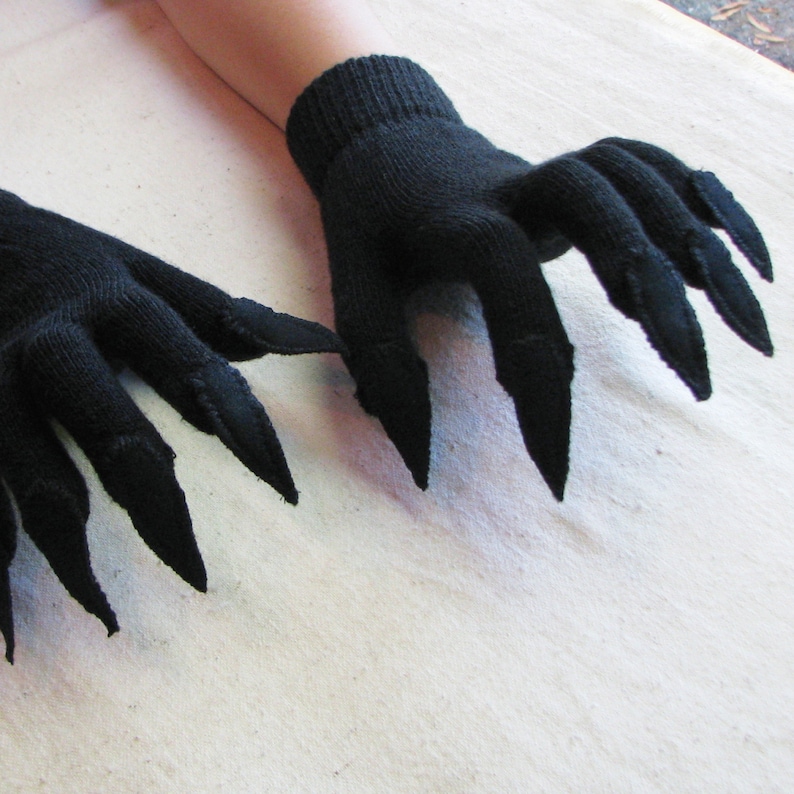 Gloves with claws, black on black, for Halloween costume or pretend play, 3 sizes image 1