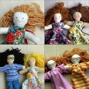 Custom doll, you choose hair, eyes, and skin colors, clothes, special features, design your own 10 inch cloth doll
