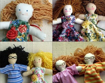 Custom doll, you choose hair, eyes, and skin colors, clothes, special features, design your own 10 inch cloth doll