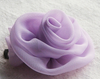 Fabric rose hair clip, medium size, handcrafted rosette in pale lilac purple chiffon