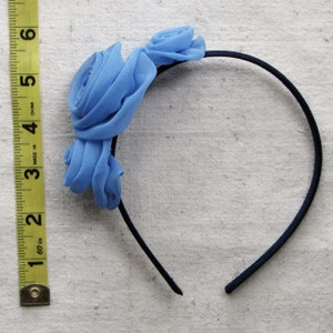 Fabric rose headband, with 3 handcrafted rosettes in cornflower blue chiffon, child size hair accessory image 4