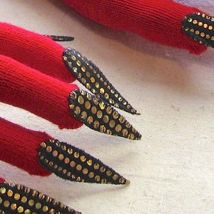 Gloves with claws, red with gold and black, for Halloween costume or pretend play, 2 sizes image 3