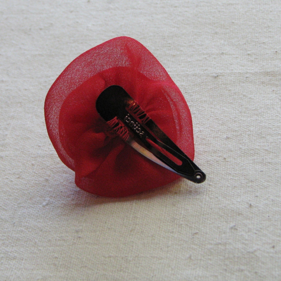 Red Rose Hair Clip in Bright Red Silk Chiffon Fabric Small Etsy