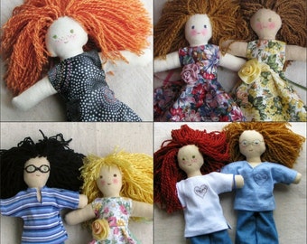 Custom doll - design your own, 10" cloth doll, you choose: skin, hair and eye colors, special features, clothes, accessories