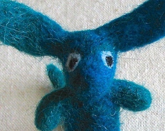 Beastie or monster, fantasy creature needle felted from wool, marbled teal