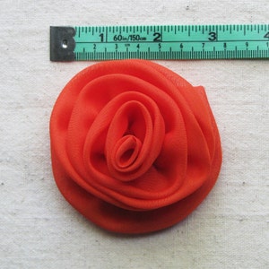 Rose hair clip, in bright persimmon orange fabric, 3 inch image 4