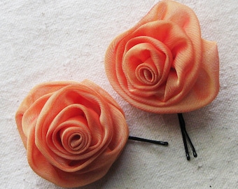 Rose bobby pins in tangerine orange shimmer chiffon, set of 2