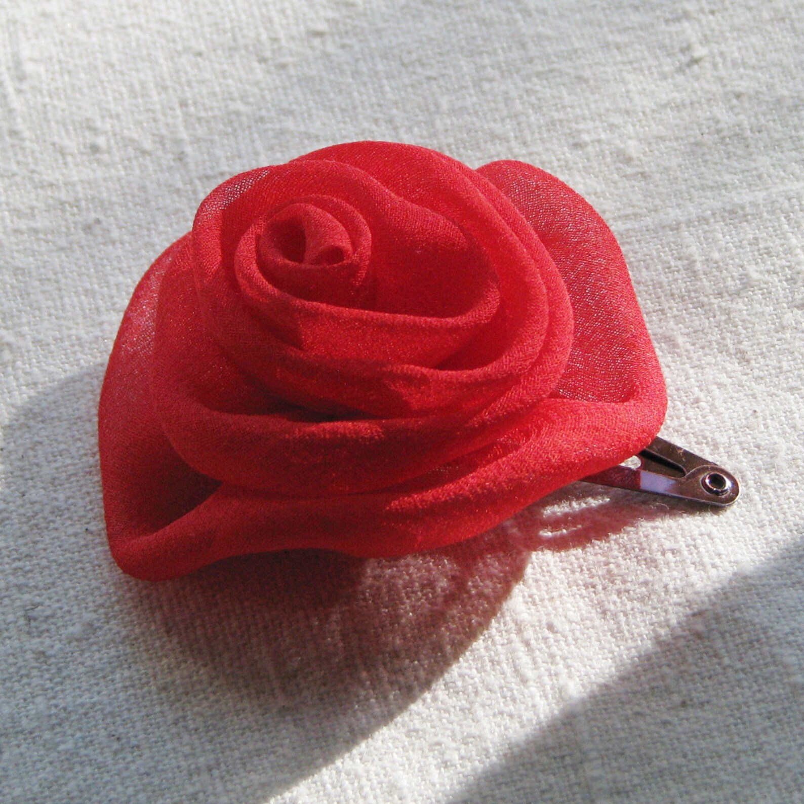 Red Rose Hair Clip in Bright Red Silk Chiffon Fabric Small Etsy