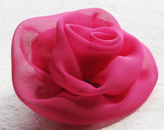 Fabric flower hair clip, hot pink rose in sheer chiffon, medium size