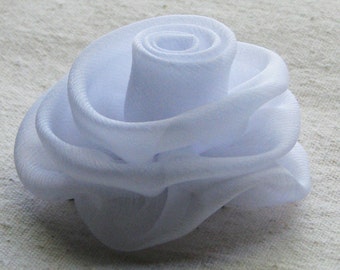 White rose hair clip, chiffon hair flower, medium