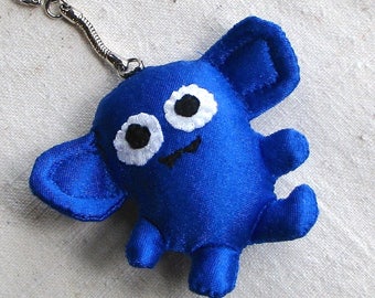 Small creature keychain, plushie monster with googly eyes, royal blue