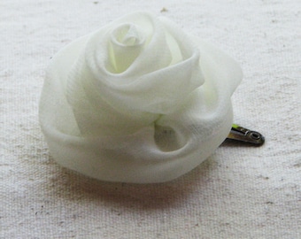 Rose hair clip, in ivory chiffon fabric, small