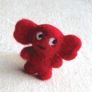 Mini beastie or monster, needle felted creature, bright red image 3