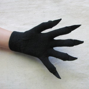Gloves with claws, black on black, for Halloween costume or pretend play, 3 sizes afbeelding 3