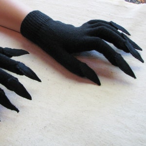 Gloves with claws, black on black, for Halloween costume or pretend play, 3 sizes afbeelding 2