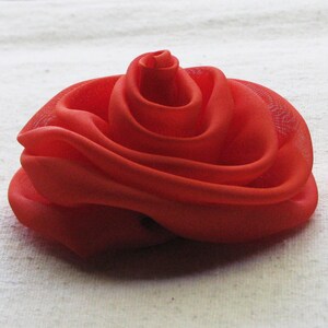 Rose hair clip, in bright persimmon orange fabric, 3 inch image 3
