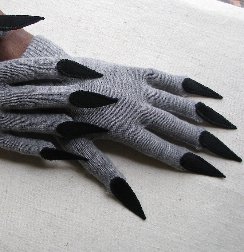 Claw gloves, gray and black, for Halloween costume or pretend play image 4