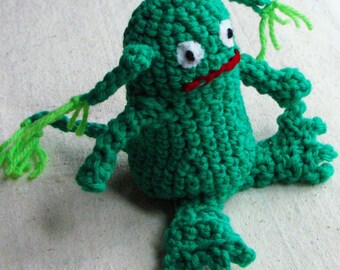 Monster toy, bright kelly green crochet, 4.5 inch tall, child friendly