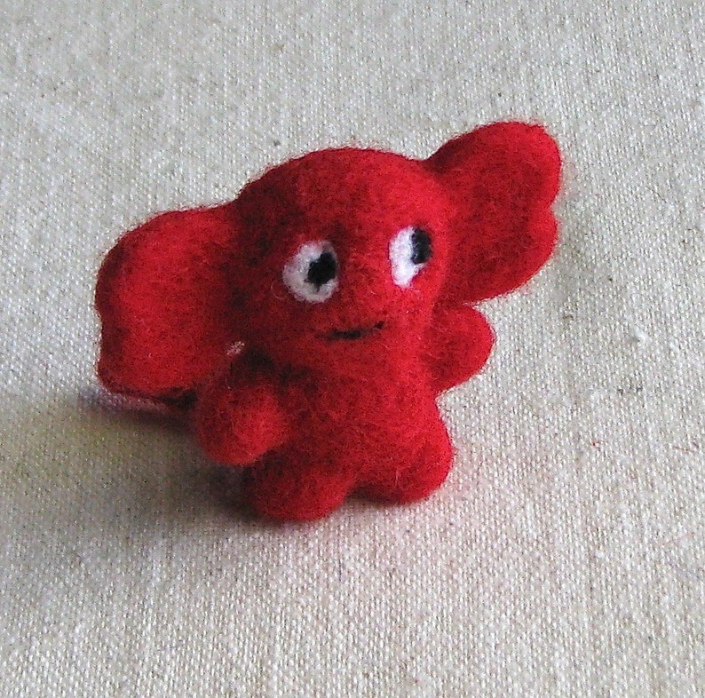 Mini beastie or monster, needle felted creature, bright red image 1