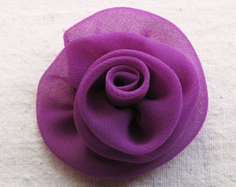 Rose hair clip, medium size, handcrafted rosette in magenta purple chiffon