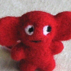 Mini beastie or monster, needle felted creature, bright red image 2