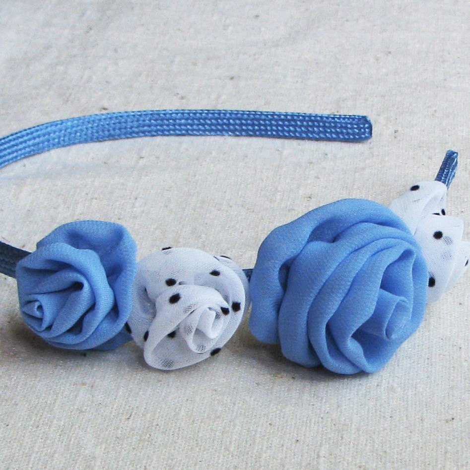 Rose Headband in Lake Blue and Polka Dot White Fabric Child | Etsy
