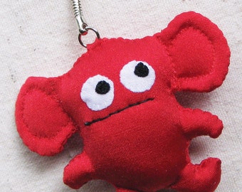 Small creature keychain, plushie monster with googly eyes, bright red