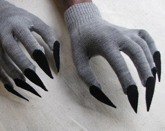 Claw gloves, gray and black, for Halloween costume or pretend play