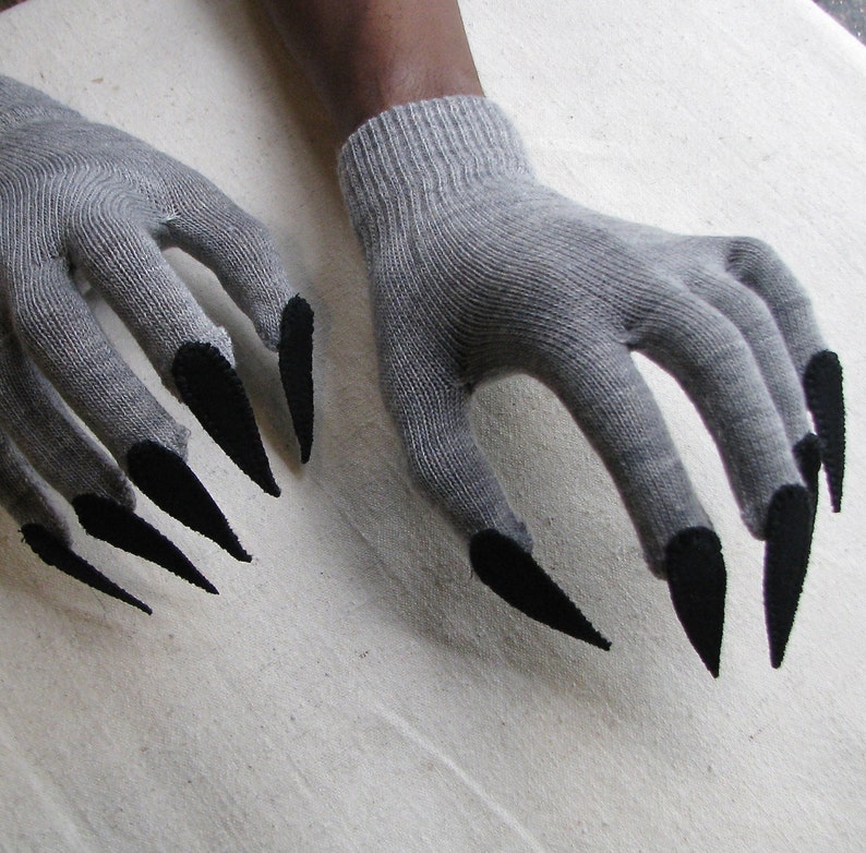 Claw gloves, gray and black, for Halloween costume or pretend play image 1