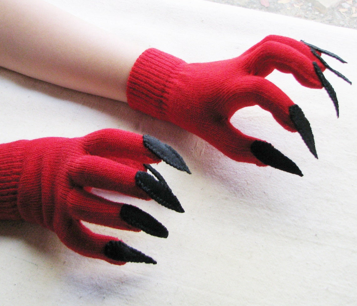 Gloves With Claws Red and Black for Halloween Costume or Etsy