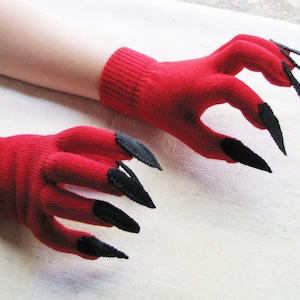 Gloves with claws, red and black, for Halloween costume or pretend play, 2 sizes image 1