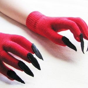 Gloves with claws, red and black, for Halloween costume or pretend play, 2 sizes image 2