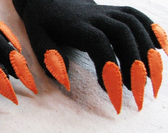 Halloween gloves with claws, black and orange, for Halloween costume or pretend play