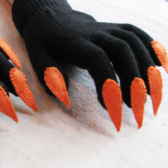 Halloween gloves with claws, black and orange, for Halloween costume or pretend play