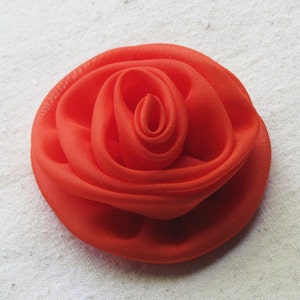 Rose hair clip, in bright persimmon orange fabric, 3 inch image 2