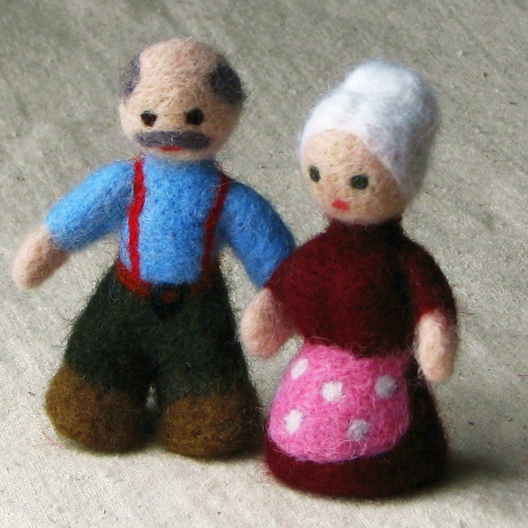 Grandma and Grandpa Dolls Miniature Doll Senior Couple, Needle Felted ...