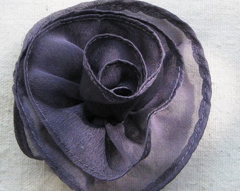 Rose hair clip, in dusty violet purple chiffon fabric, 3.25 inch