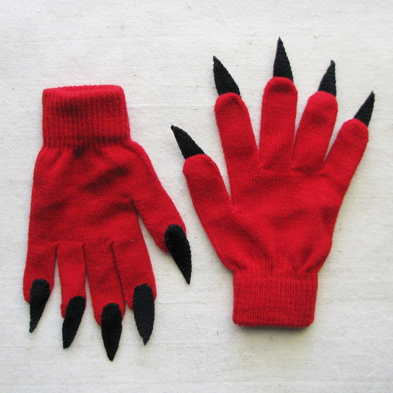 Gloves with claws, red and black, for Halloween costume or pretend play, 2 sizes image 5
