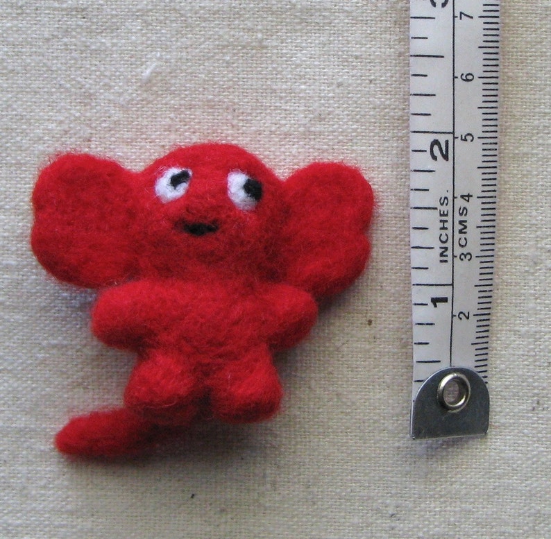 Mini beastie or monster, needle felted creature, bright red image 5