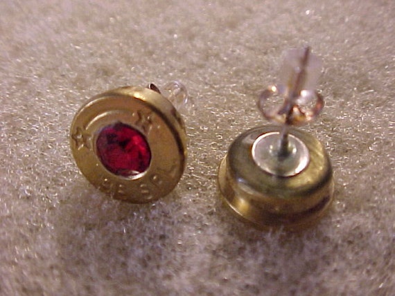 Sterling Silver Bullet Earrings 38 Special Ruby Swarovski Crystal