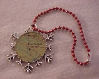 Bucharest, Romania - Vintage Atlas Map Snowflake Christmas Ornament