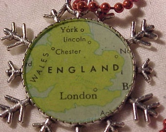 London England Vintage Atlas Map Snowflake Christmas Ornament