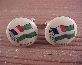 Cuff Links Vintage Pinback Button Syria Flag