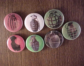 Repurposed Grenade Pin Back Button Refrigerator Magnets