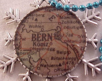 Bern, Switzerland Vintage Atlas Map Snowflake Christmas Ornament