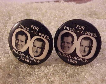 Political Cuff Links Nixon Agnew 1968 Vintage Campaign Button - Free Shipping to USA