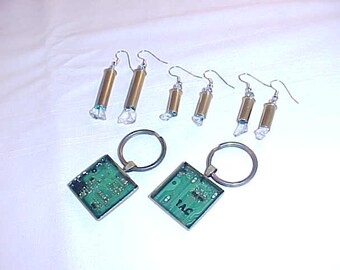 Jewelry Wholesale Lot - Repurposed Found Objects - Circuit Board Key Rings and 22 Shell Earrings